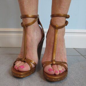 NIB with defect BURBERRY Copper Leather Studded Double Ankle Strap High Heel